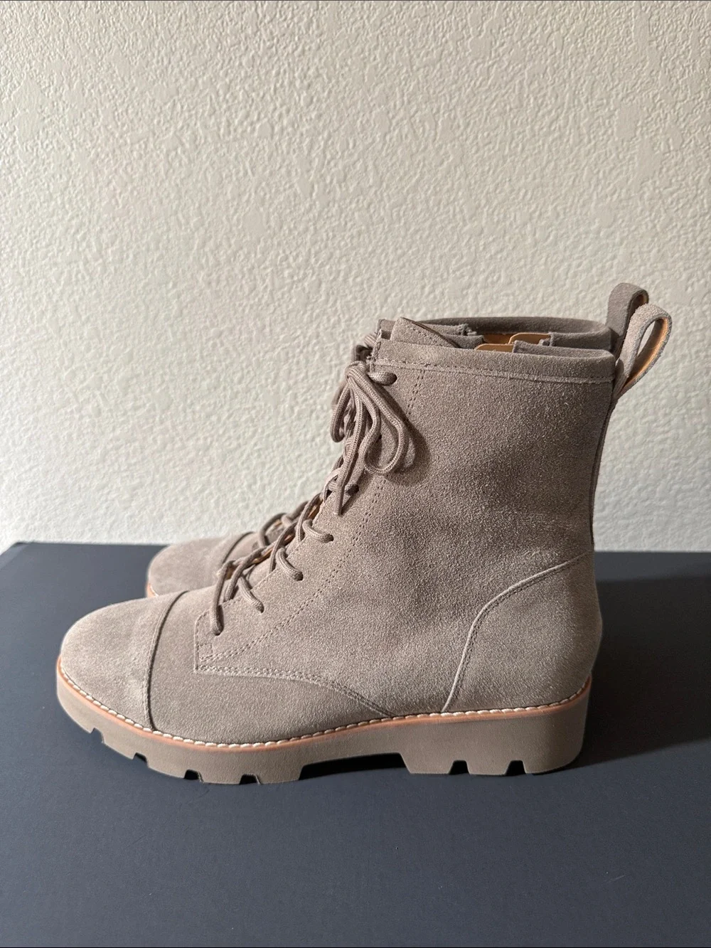 Vionic Lani II Taupe Suede Lace-Up Combat Booties